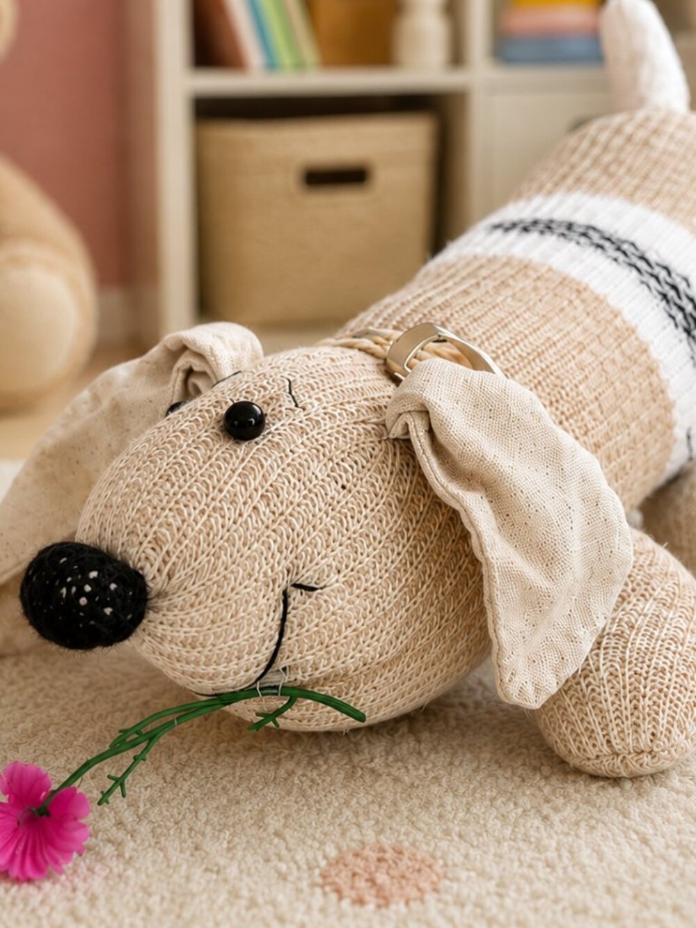Handmade Smiling Dachshund Plush Toy Hug Pillow OOAK Knit Soft Dog Russia - Picture 5 of 8
